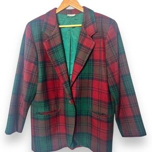 Stylish Plaid Women's Blazer - Red and Green